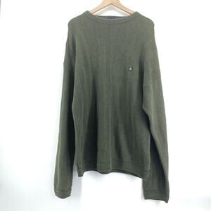 CHAPS Ralph Lauren Sweater Men 3X XXXL Olive Green‎ Herringbone Hand Framed Crew